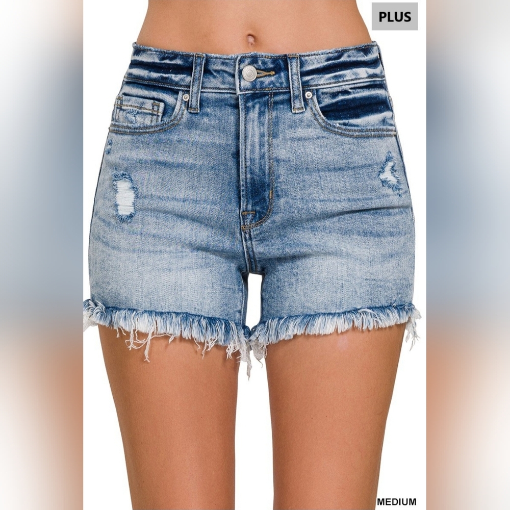 1X Zenana Outfitters Light Blue Distressed Denim Jean Shorts